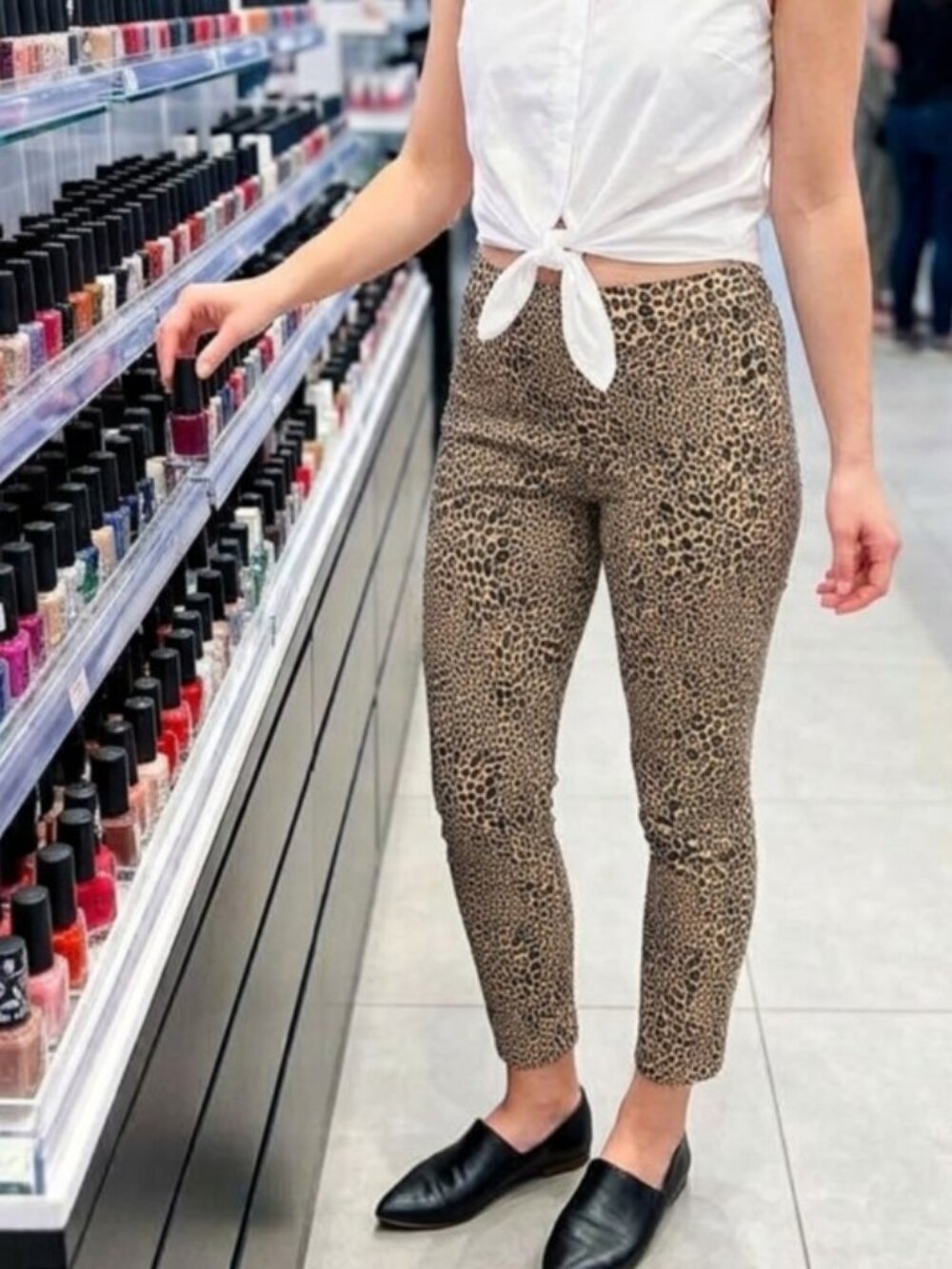 Michael Kors Womens Stretch Pants Medium Leopard Print High Rise Ankle